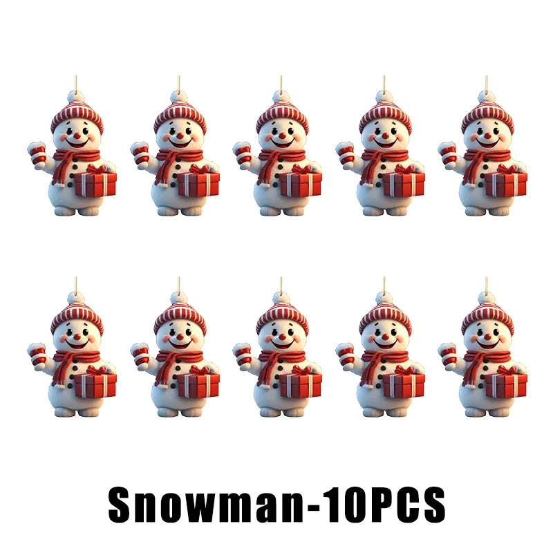 Christmas Hanging Ornaments – Santa & Snowman 2D Cartoon Style Christmas Ornaments Babs Snowman 10PCS