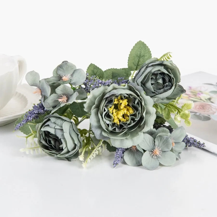 Artificial Silk Peony Hydrangea Bouquet | Wedding & Home Decor Artificial Flower Bouquet Babs (green) 2 pcs