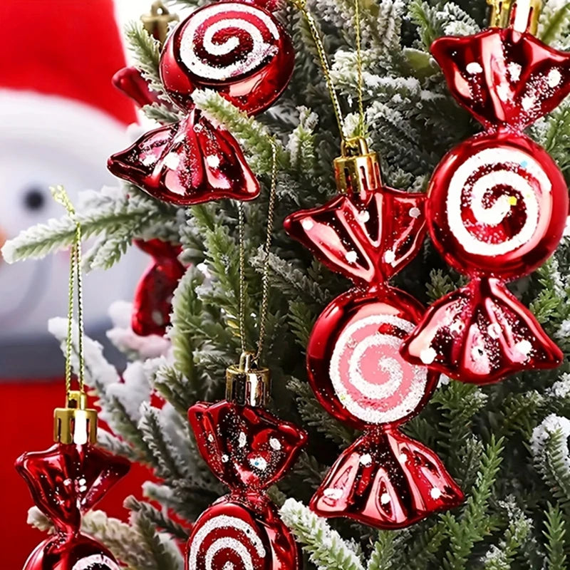 6-Piece Red Christmas Candy Cane Tree Hanging Ornaments Christmas Ornament Set Babs