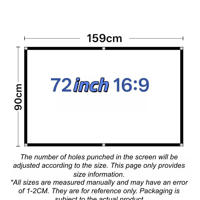 Anti-Light Projector Screen Curtain 60–120" | 16:9 Widescreen Projector Screen Babs 72inch