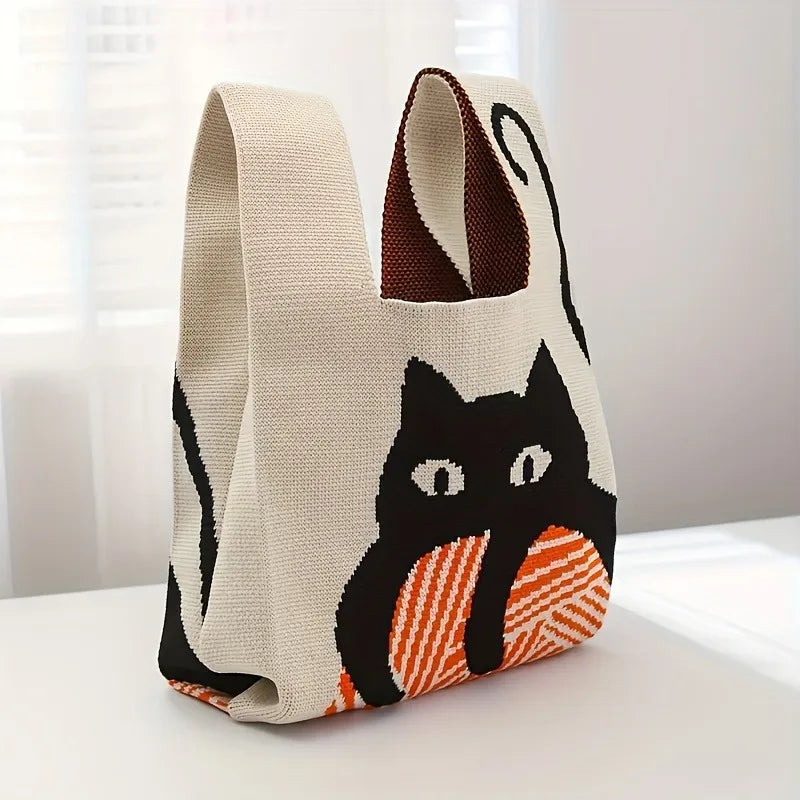Cat Pattern Jacquard Satchel Bag – Lightweight Women's Handbag Jacquard Satchel Bag Babs 1pc