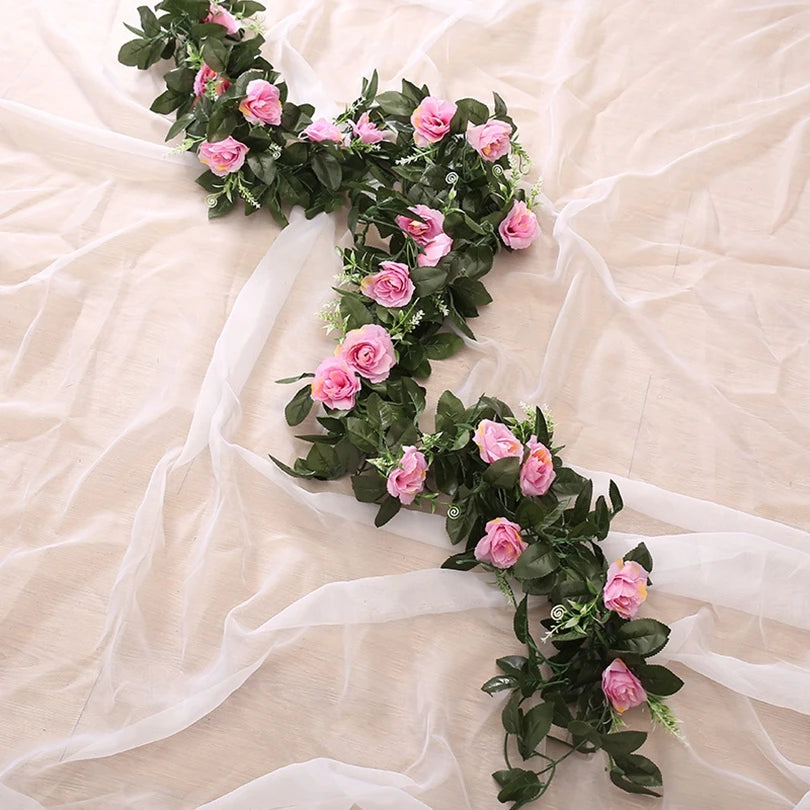 Artificial Silk Rose Vine Wall Hanging Wreath 220cm Artificial Flower Vine Babs