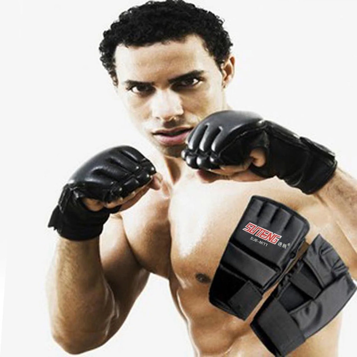 Half-Finger MMA Boxing Gloves – PU Leather Muay Thai Training MMA Boxing Gloves Babs Black One Size