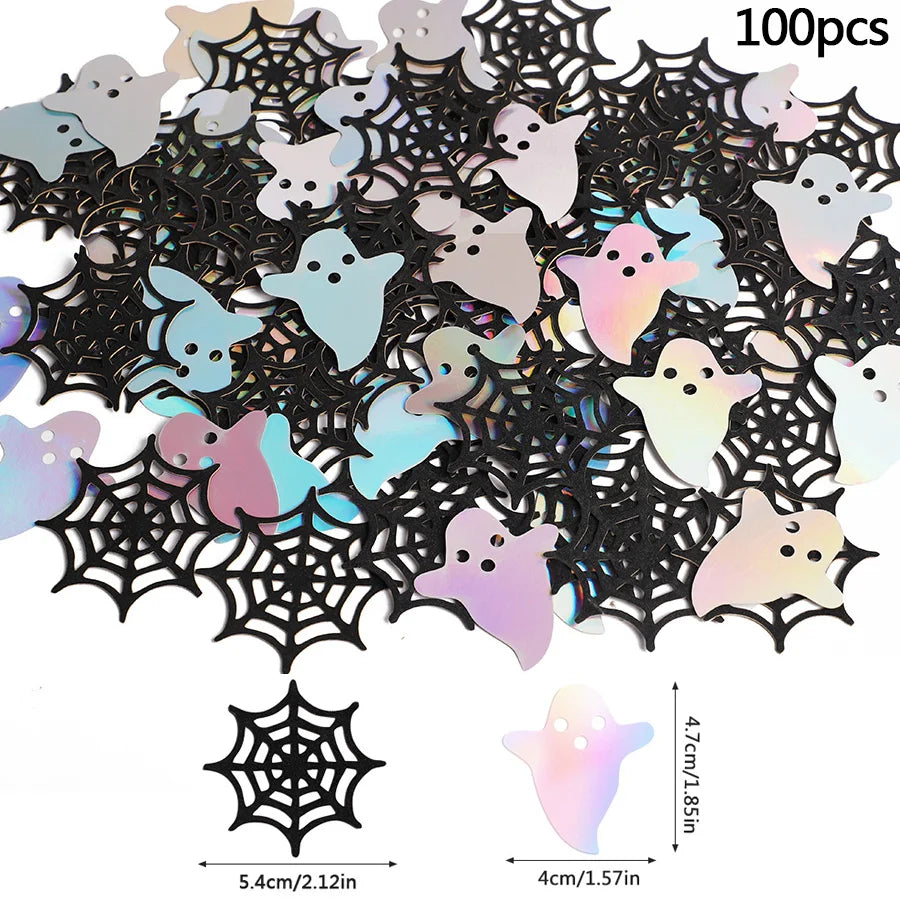 100Pcs Halloween Ghost Confetti – Spooky Spiderweb Party Decor Halloween Party Confetti Babs