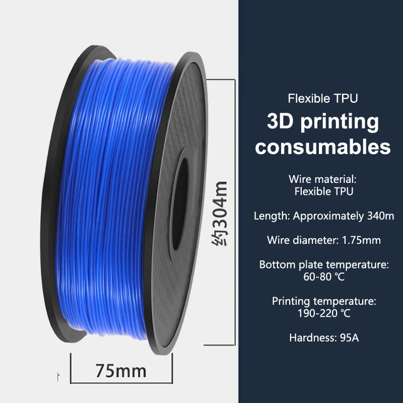 HUXUAN TPU 3D Printer Filament 1.75mm 1KG – Flexible Rubber 3D Printer Filament Babs