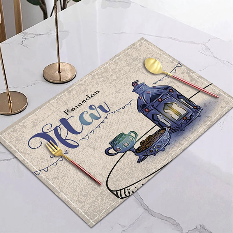 Ramadan Linen Placemat 42x32cm – Eid Mubarak Table Decor Linen Placemat Babs B