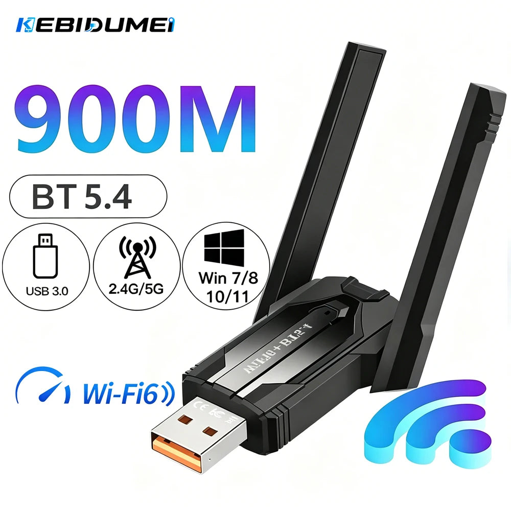 WiFi 6 USB Adapter 900Mbps + Bluetooth 5.4 Dual Band Dongle USB WiFi Adapter Babs