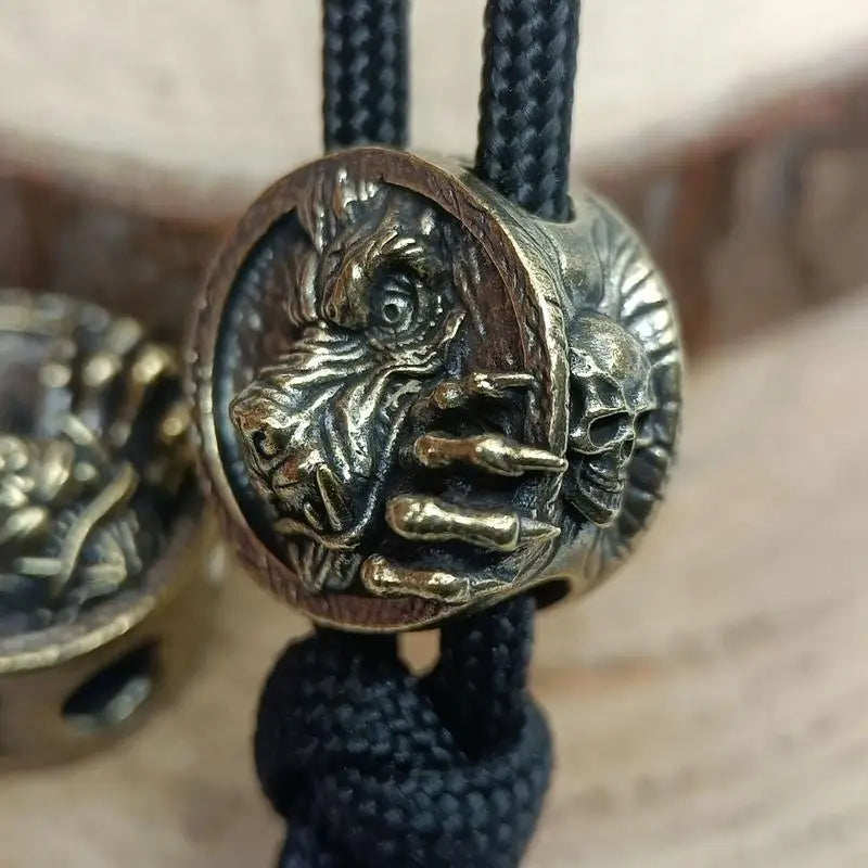 Brass Wolf Head Paracord Bead Keychain Pendant EDC Charm Keychain Pendant Charm Babs