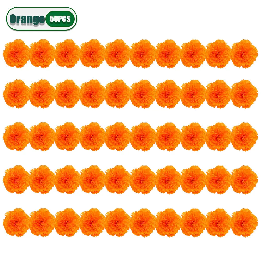 Mexican Marigold Artificial Flowers DIY Garland – Halloween & Diwali Artificial Flower Garland Babs Orange-50PCS