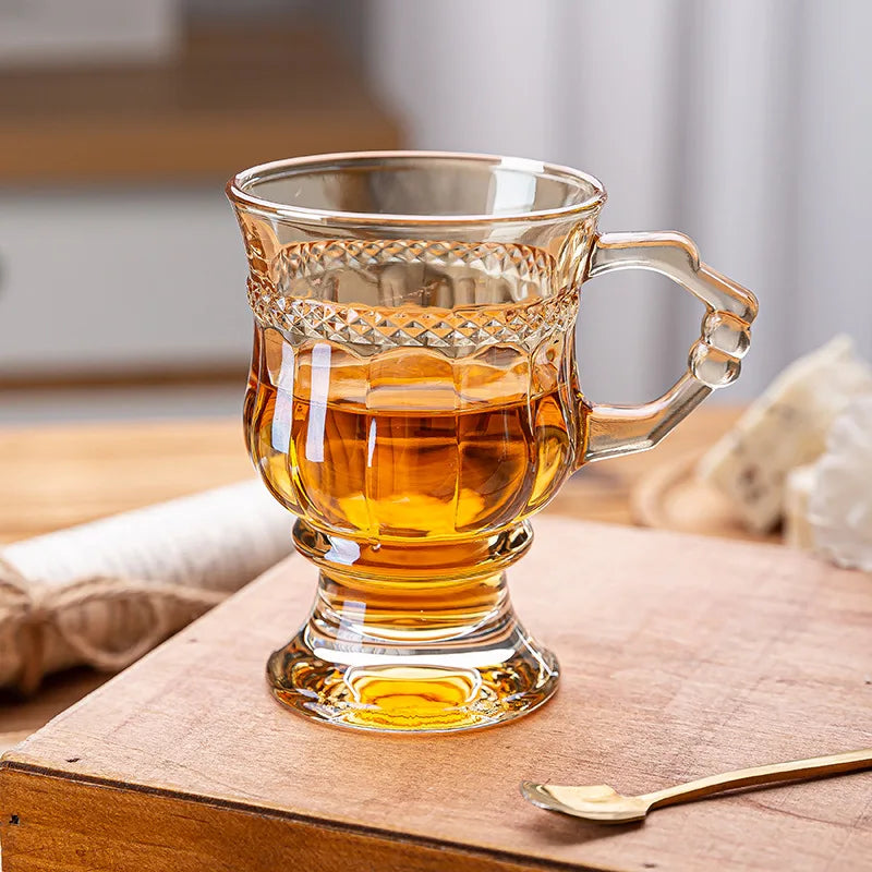 Retro European Glass Coffee Cup with Handle | Elegant Teacup Glass Coffee Cup Babs