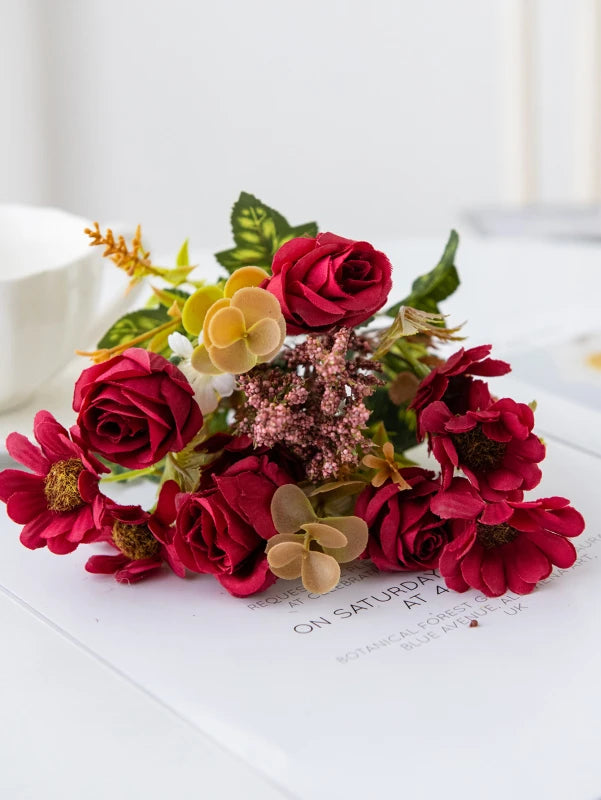 Artificial Silk Rose Bouquet for Wedding & Home Decor Artificial Silk Flowers Babs Red 2 PCS