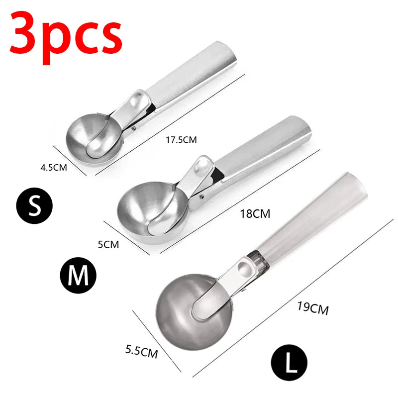 Stainless Steel Ice Cream Scoop & Fruit Ball Spoon Tool Ice Cream Scoop Babs 3pcs SML