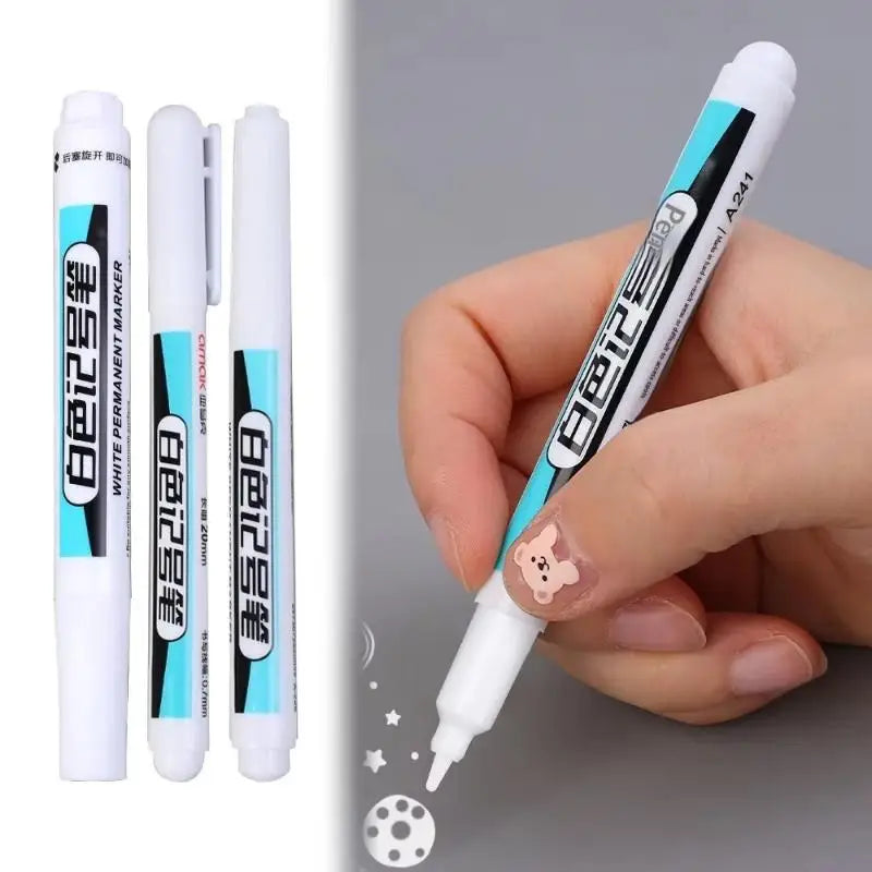 HUXUAN White Permanent Markers – 0.7/1.0/2.5mm, 3-Pc Set Permanent Marker Set Babs