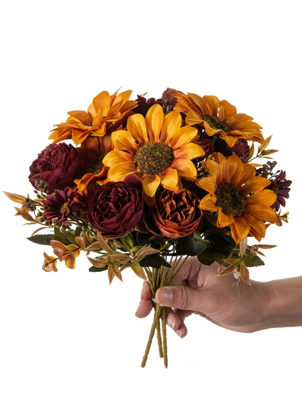 Silk Sunflower Artificial Bouquet – Wedding & Home Décor Artificial Flower Bouquet Babs Orange 3 pcs