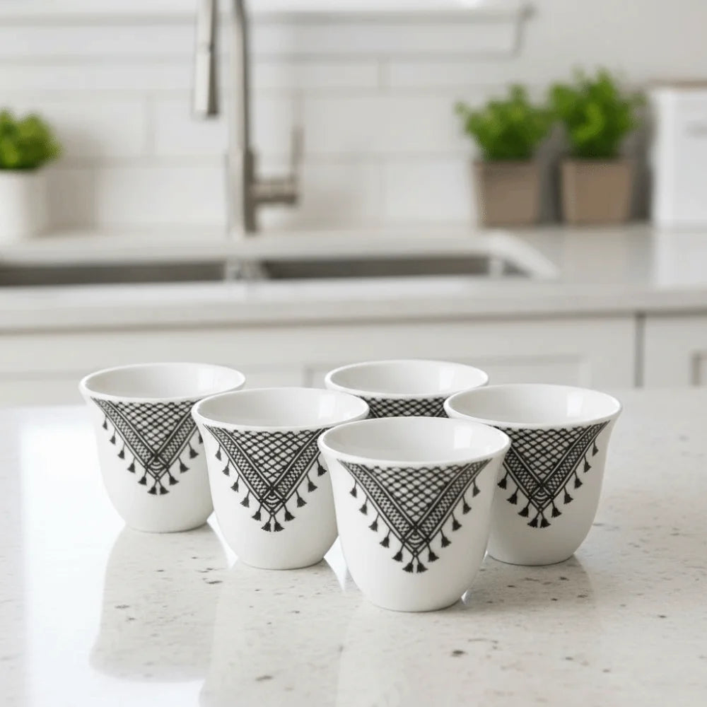 6-Piece Ceramic Turkish Coffee Cup Set – 70ml Vintage Style Ceramic Coffee Cup Set Babs