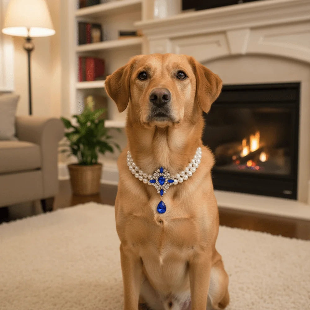 Double Layer Pearl Crystal Cat Necklace – Adjustable Collar Pet Collar Necklace Babs