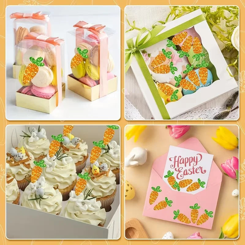 500Pcs Glitter Carrot Easter Stickers – Party & Gift Labels Easter Craft Stickers Babs