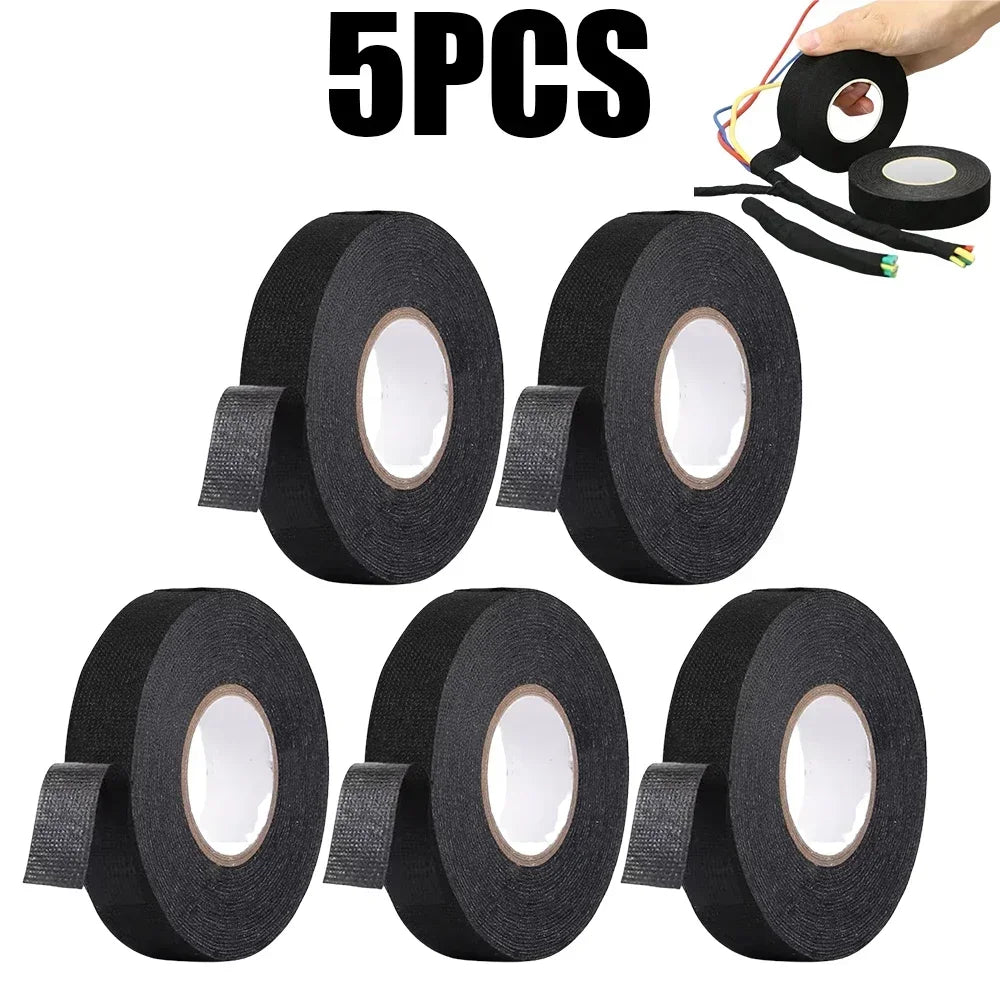 10M Fabric Electrical Tape – Heat-Resistant Auto Wiring Harness Wrap Electrical Harness Tape Babs 5PCS 15MM