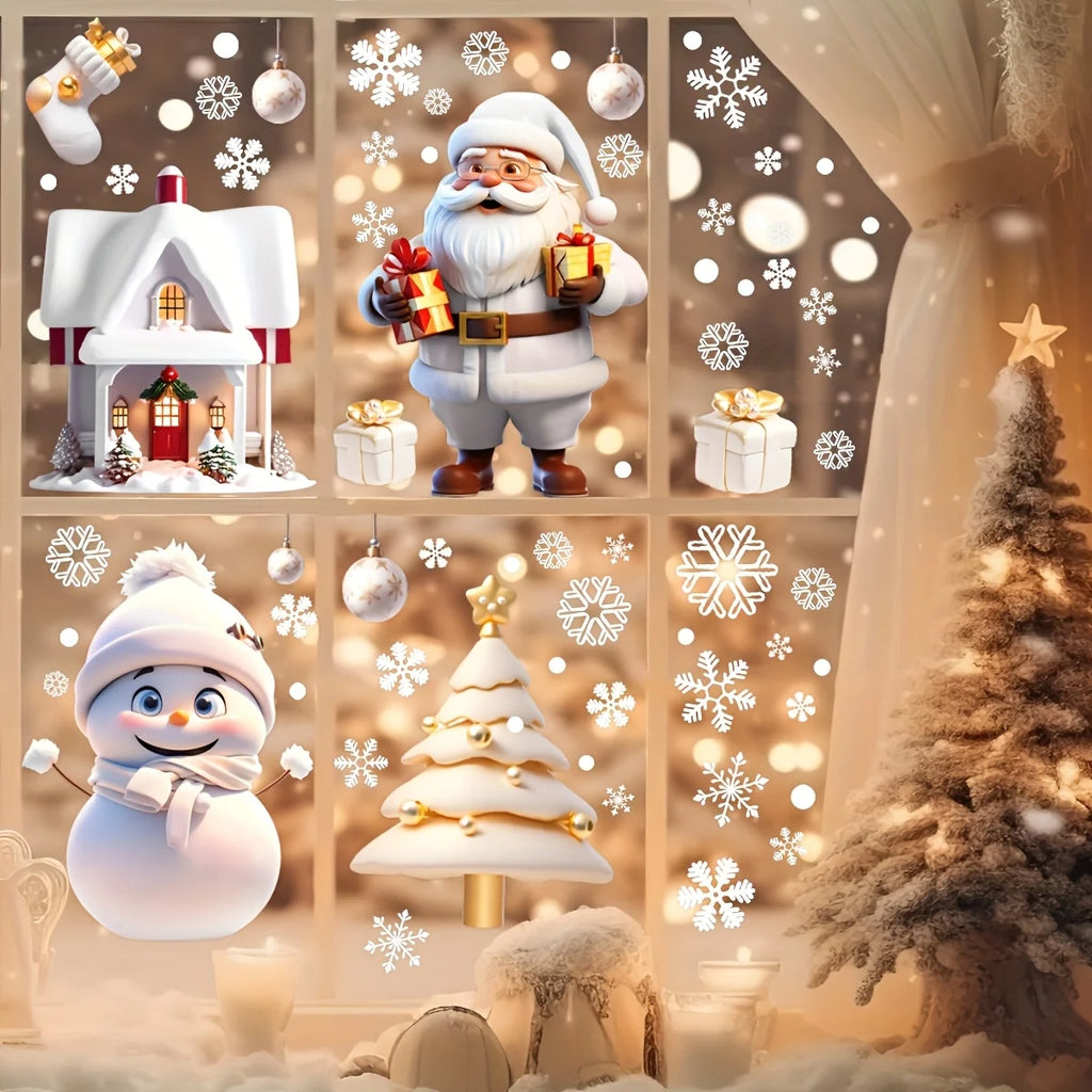 Christmas Window Clings – Santa & Snowman Holiday Stickers Window Clings Babs