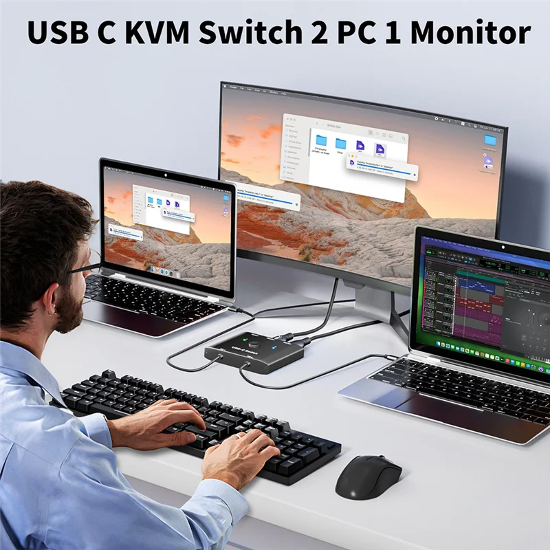 USB-C KVM Switch 2-In 1-Out 8K 4K@120Hz PD 100W 10Gbps USB-C KVM Switch Babs