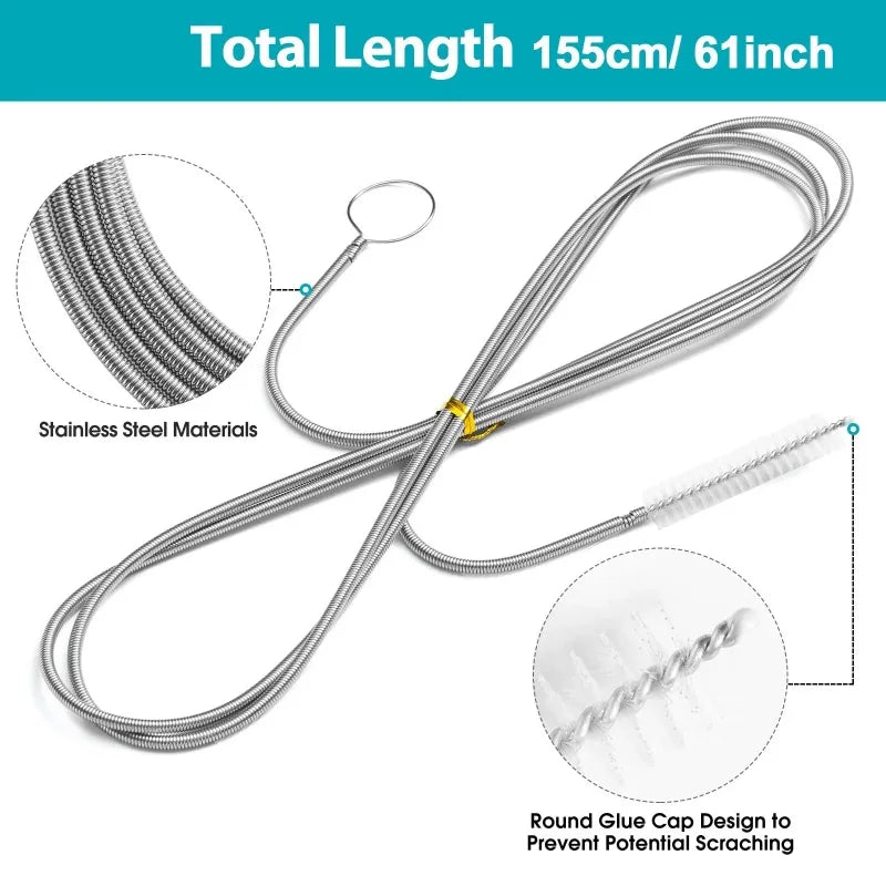 Flexible 59" Long Drain Pipe Brush – Slim Hose Cleaning Tool Pipe Cleaning Brush Babs