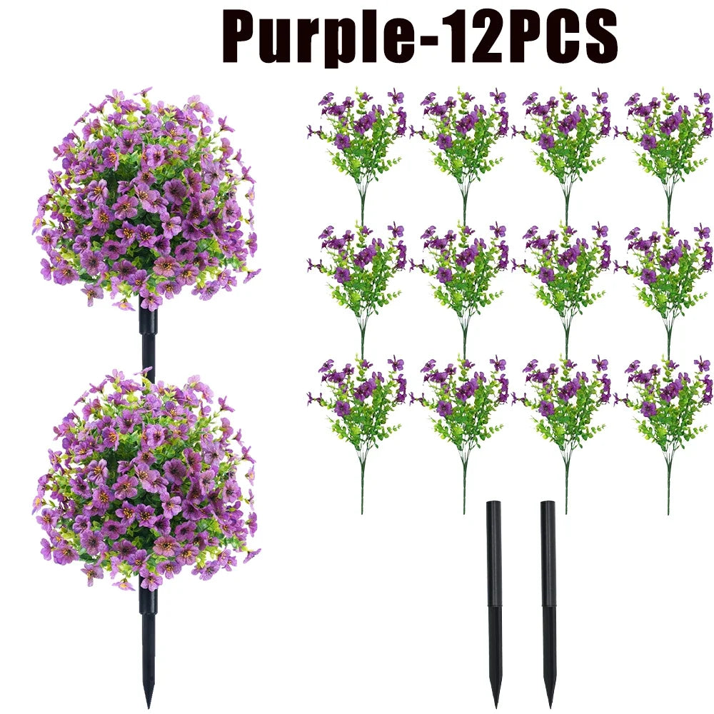 UV Fade-Proof Artificial Orchid Flowers – Garden & Home Decor Artificial Flowers Babs Purple-12PCS