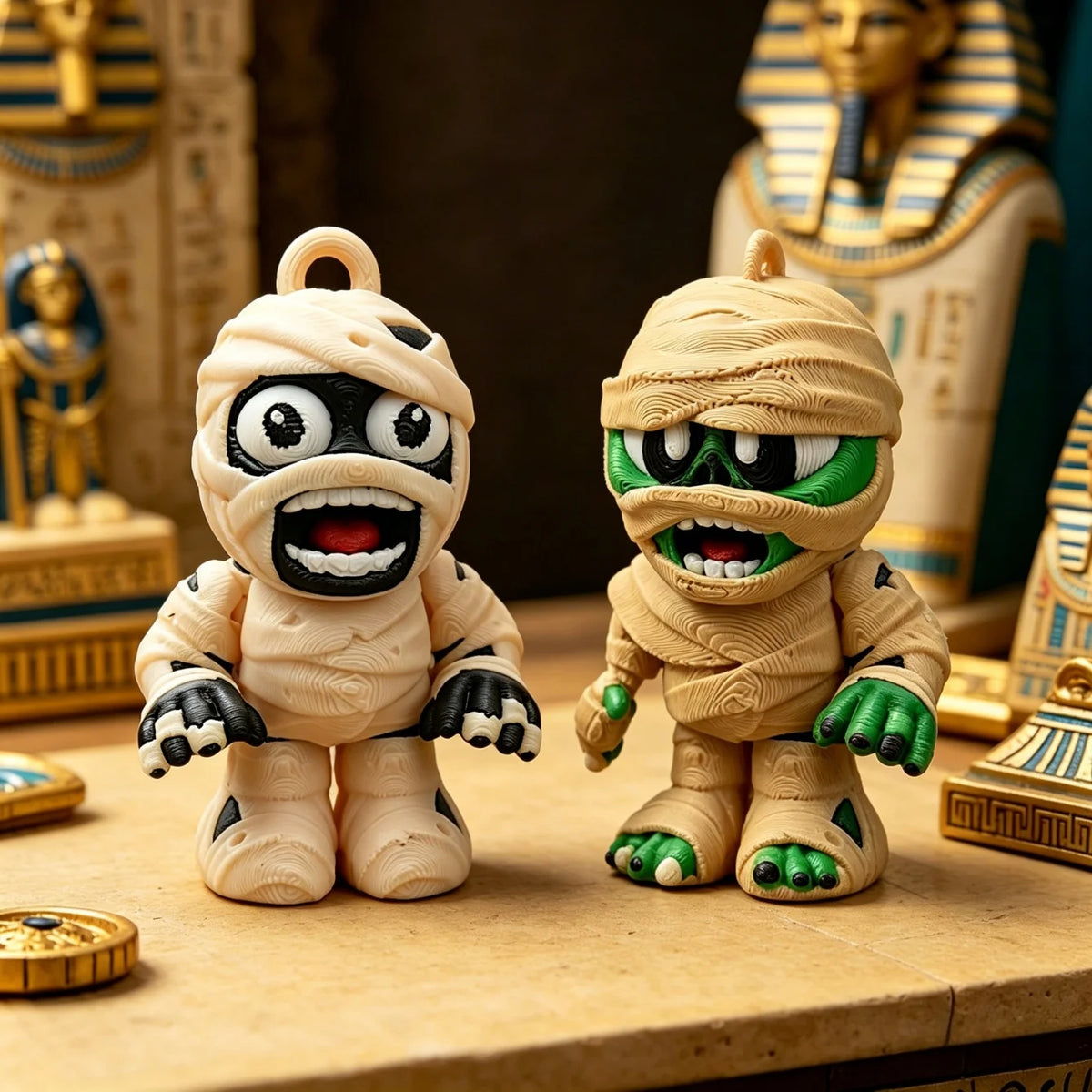 3D Printed Mummy Figurine – Halloween Keychain & Desk Decor Halloween Figurine Ornament Babs