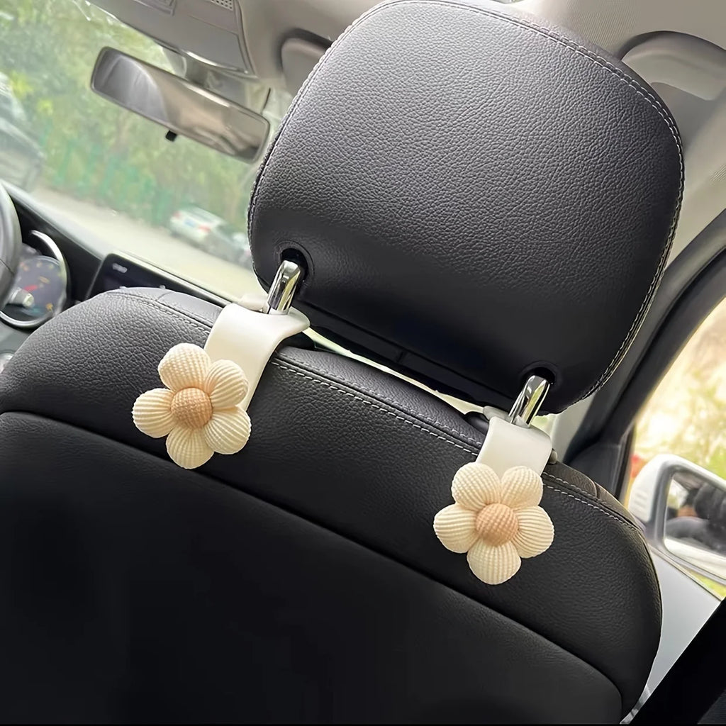 Flower Car Seat Back Hook & Organizer | Multi-Functional Car Seat Back Hook Babs 2pcs-white