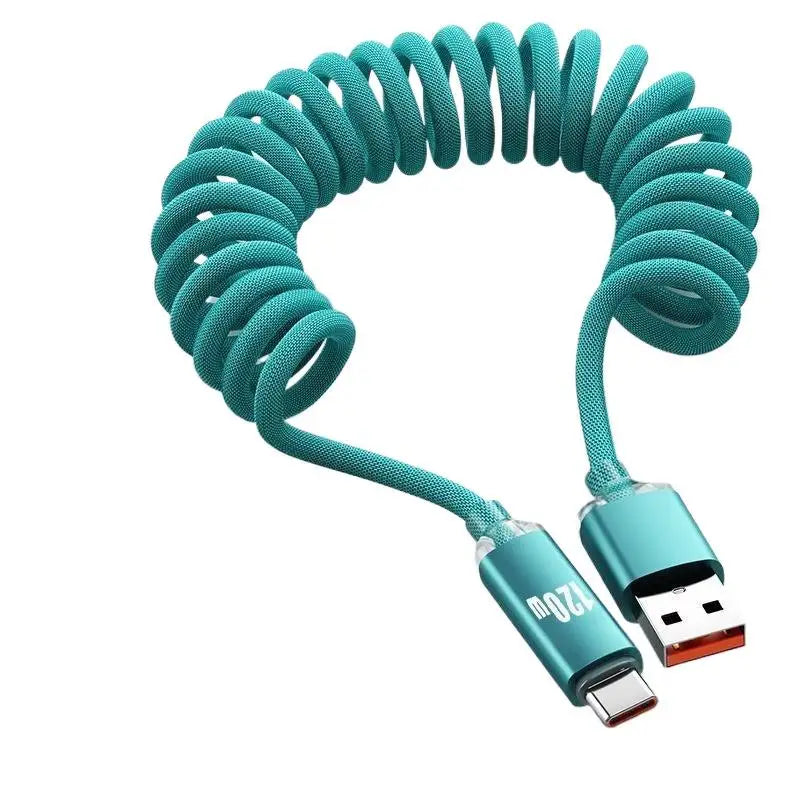 HUXUAN 120W USB-C Retractable Fast Charging Cable – 6A Coiled USB-C Charging Cable Babs