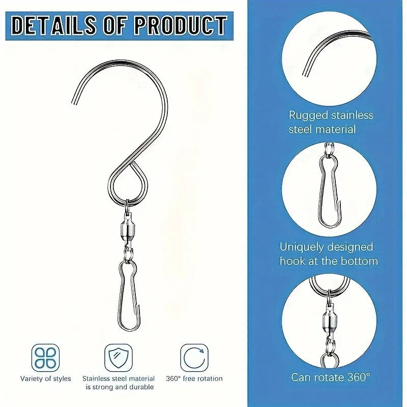 360° Rotating Stainless Steel Hooks for Wind Chimes & Decor Rotating Hanging Hook Babs