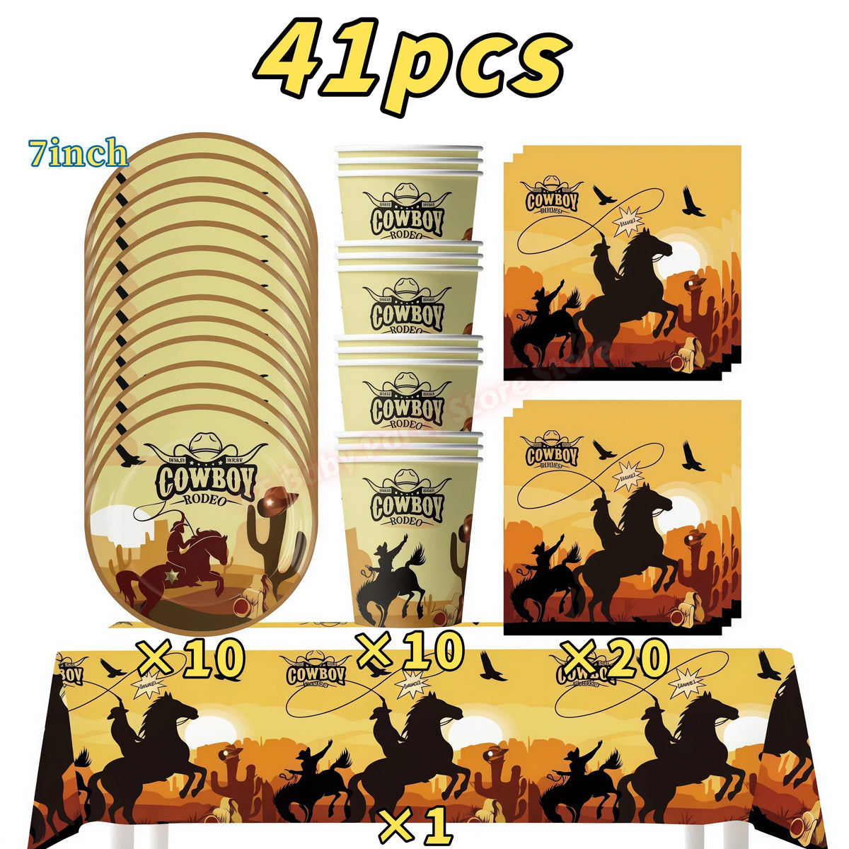 Wild West Cowboy Party Decoration Set – Balloons, Plates & Cups Party Decoration Set Babs 41pcs others