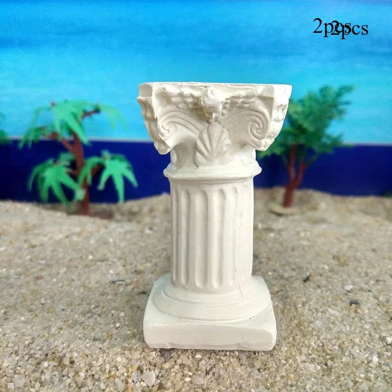 2pcs Resin Roman Column Miniature Ornaments – Greek Décor Miniature Resin Ornament Babs beige