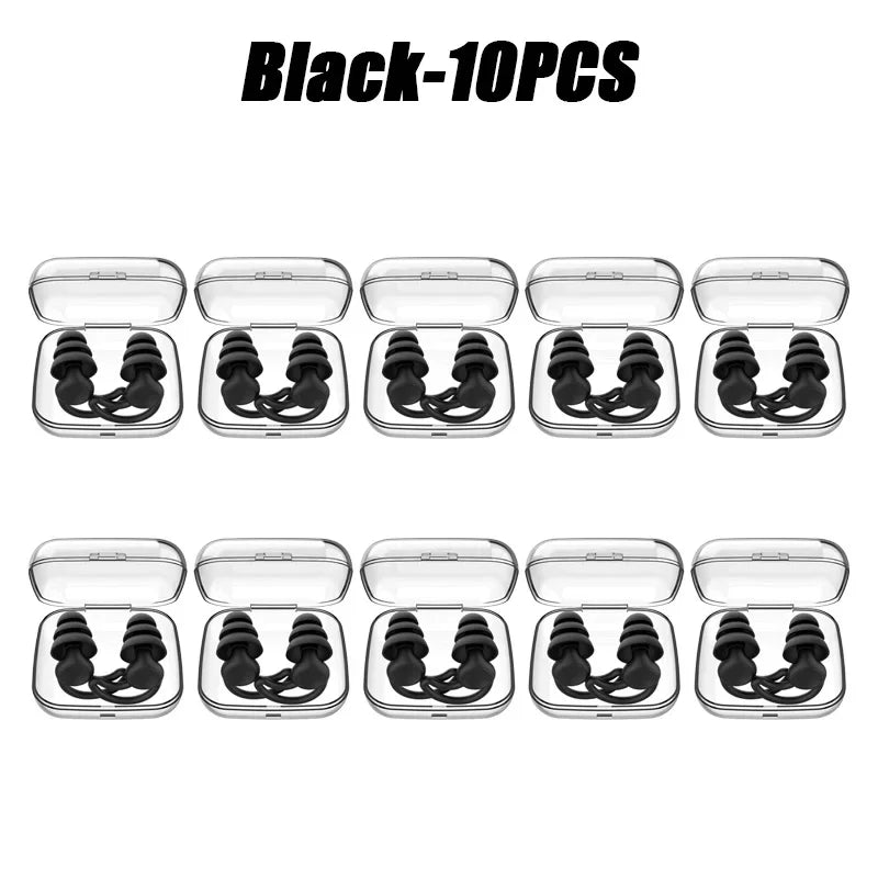 3-Layer Silicone Sleeping Earplugs – Noise Reduction & Travel Silicone Earplugs Babs Black-10Pairs