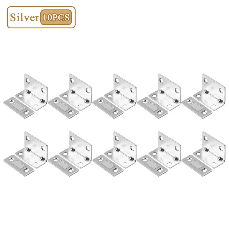 L-Shape No-Drill Magnetic Door Catch – Cabinet & Closet Latch Magnetic Door Catch Babs Silver-10PCS