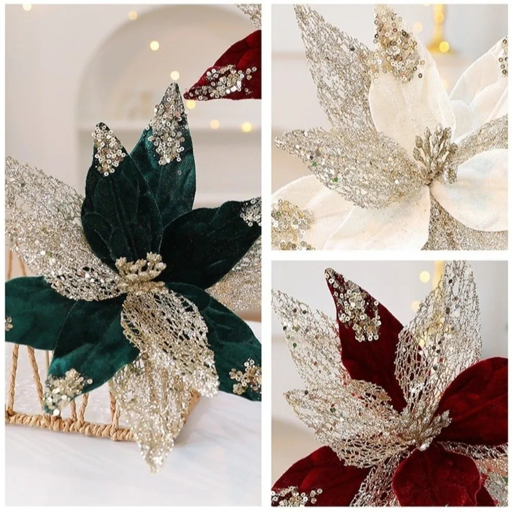 29cm Velvet Artificial Poinsettia Christmas Flower Decoration Artificial Christmas Flower Babs