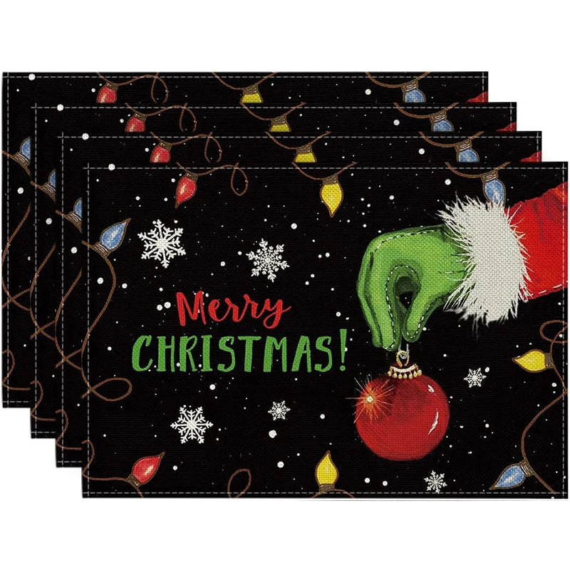 4Pcs Christmas Linen Placemats Set – Elk & Tree Table Mats Linen Placemats Set Babs SET-K Rectangle 45x30cm