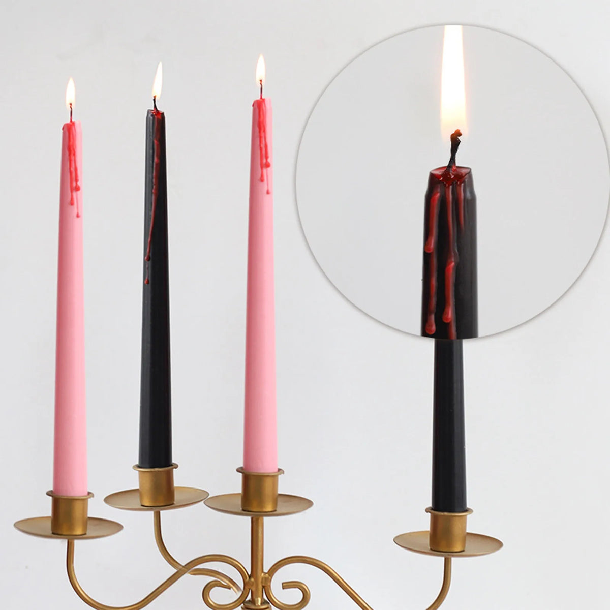 4-Pack Gothic Dripping Taper Candles – Halloween Party Décor Gothic Taper Candles Babs