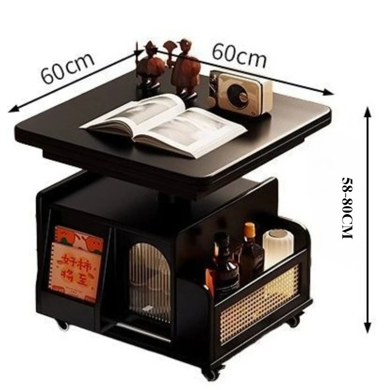 Oeny Lift-Top Folding Wood Coffee Table with Storage & Wheels Lift-Top Coffee Table Babs Black