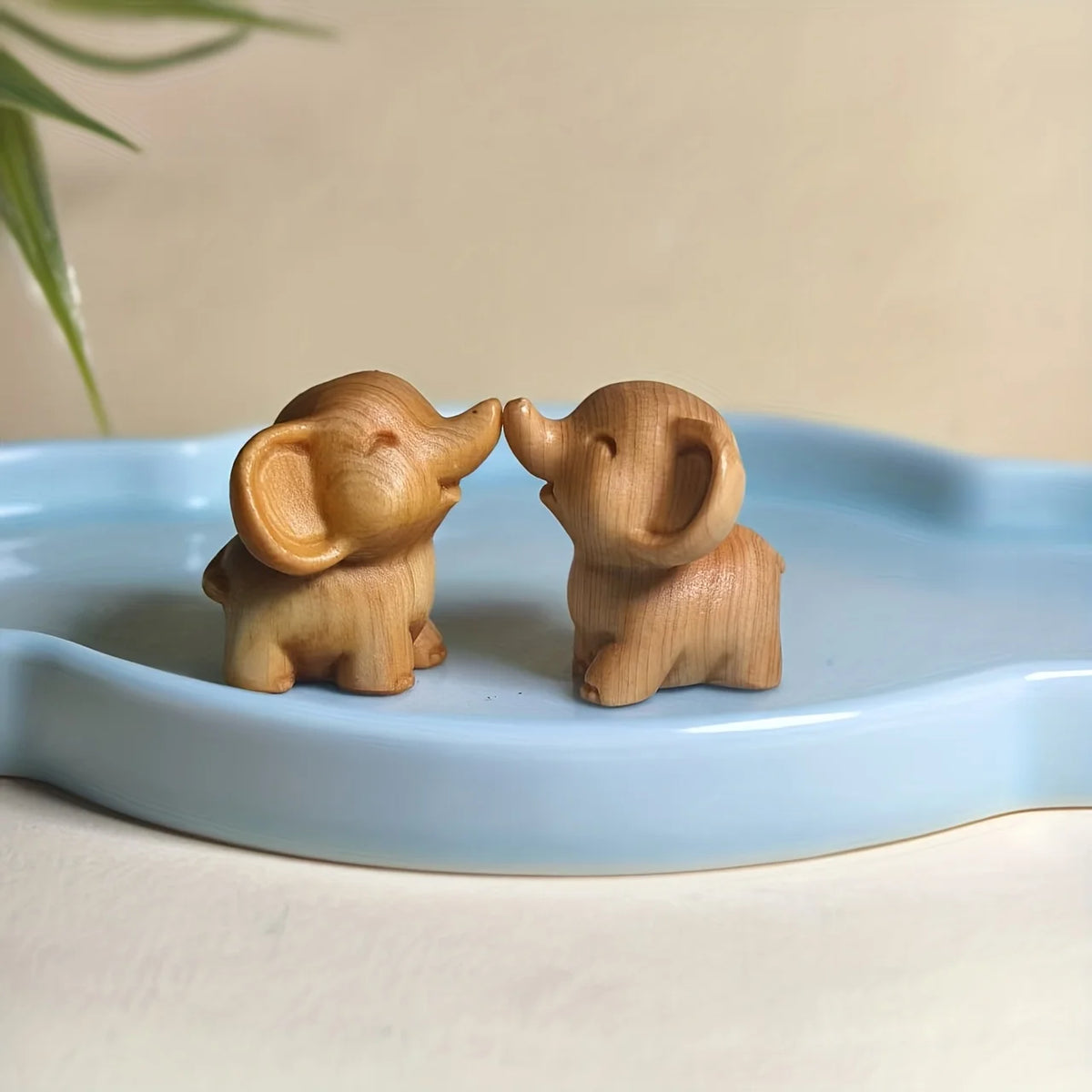 Hand-Carved Wooden Elephant Figurines – Good Luck Home Decor Wood Elephant Figurine Babs