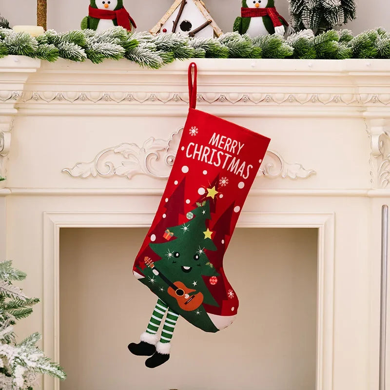 Large Christmas Stockings – Santa & Snowman Holiday Decor Christmas Stocking Babs other tree