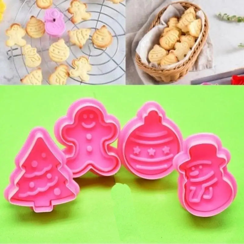 4-Piece Christmas Cookie Cutter & Fondant Mold Baking Set Cookie Cutter Set Babs 1set