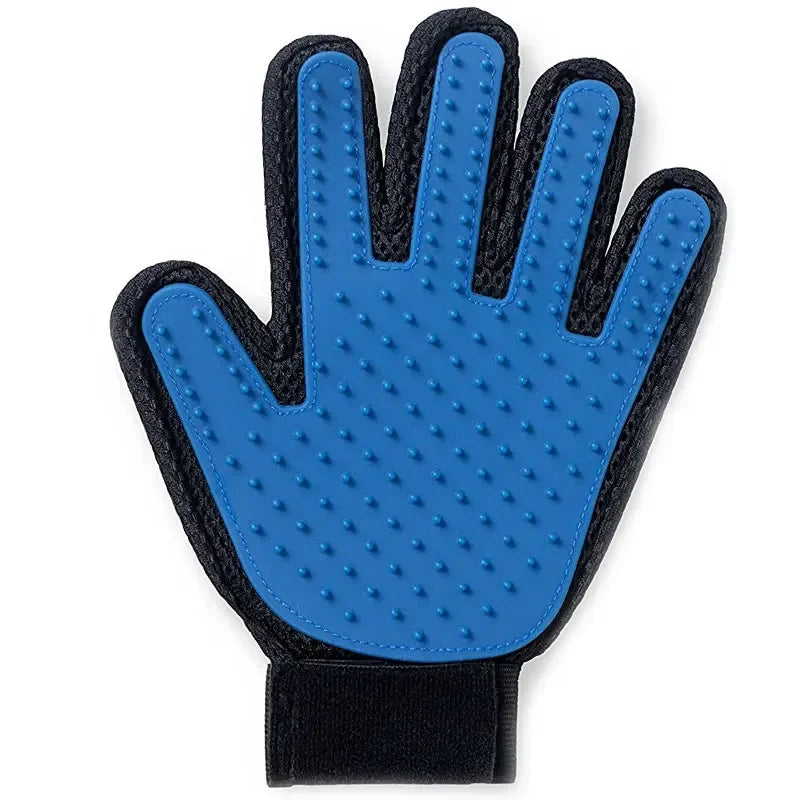 Silicone Pet Grooming Gloves – Dog & Cat Hair Removal Brush Pet Grooming Gloves Babs left blue