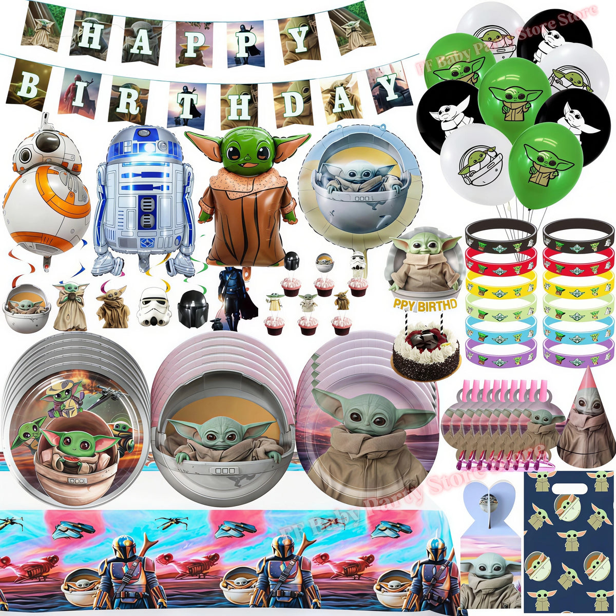 Yoda Baby Theme Birthday Party Supplies – Plates, Cups & Balloons Party Decoration Set Babs