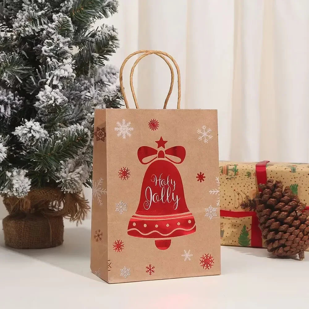 Christmas Kraft Paper Gift Bags – Festive Xmas Packing Bags Christmas Gift Bags Babs Christmas bell 21x15x8cm 5pcs