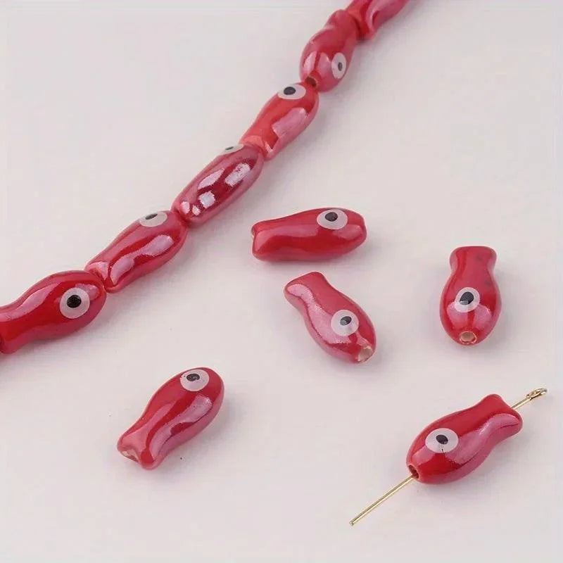 10Pcs Retro Fish Ceramic Beads for DIY Jewelry & Bracelets Ceramic Craft Beads Babs Red10pcs