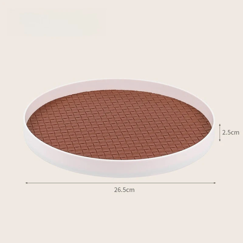 Nordic Round Leather Storage Tray | Modern Home Organizer Decorative Storage Tray Babs White-Dark Brown