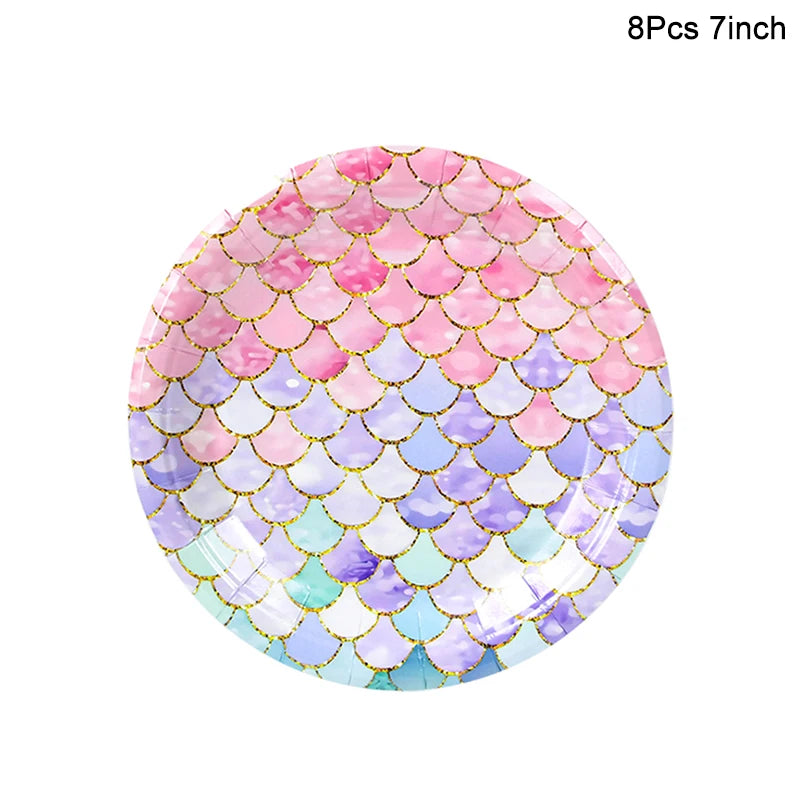 Mermaid Party Tableware Set – Plates, Cups, Napkins & Tablecloth Party Tableware Set Babs 8pcs 7inch plate