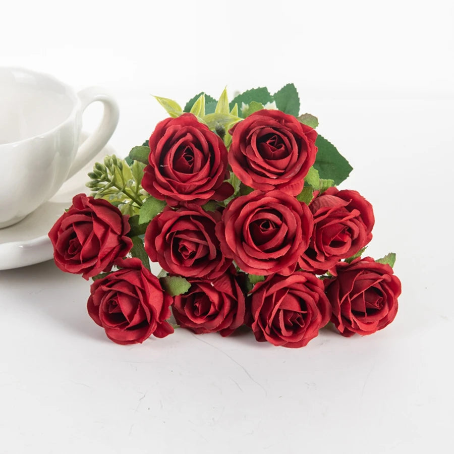 Silk Rose Artificial Flowers – Wedding & Home Decor Bouquet Artificial Flower Bouquet Babs Red 1pc