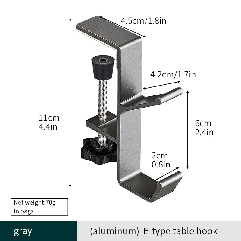 Adjustable Metal Desk Bag Hanger Hook Clamp – No-Drill Desk Bag Hanger Hook Babs 57GRAY 1Color