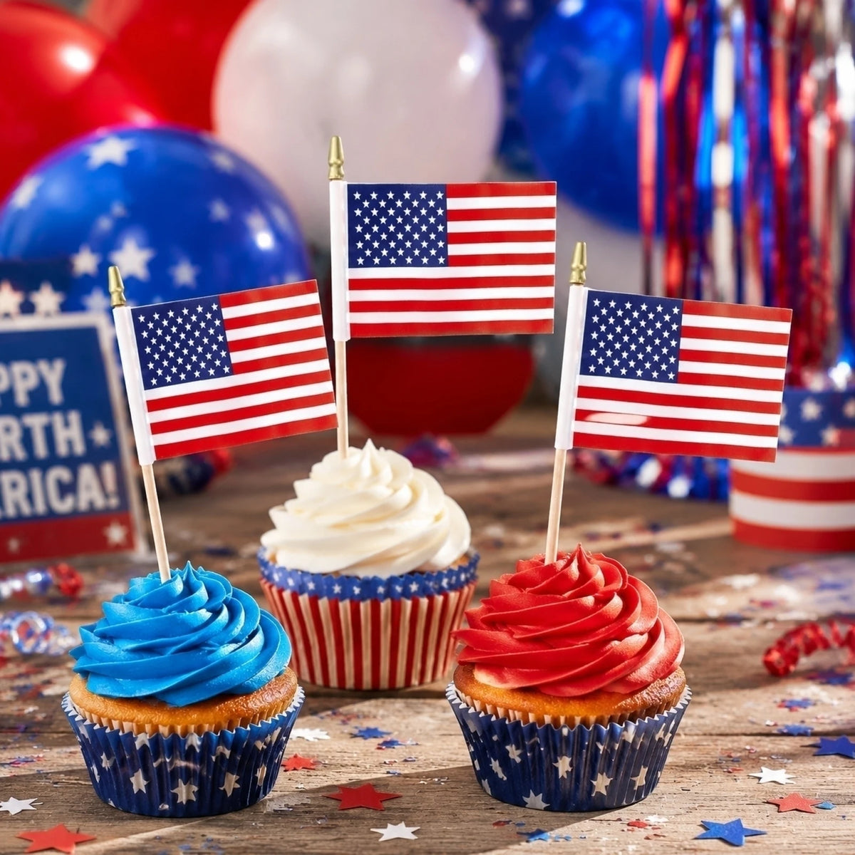 3-Pack Mini American Flags with Poles – 4th of July Decor Mini Hand-Waving Flags Babs